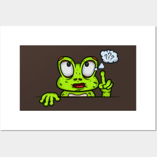 Frog Cartoon With Confused Face Expression Posters and Art